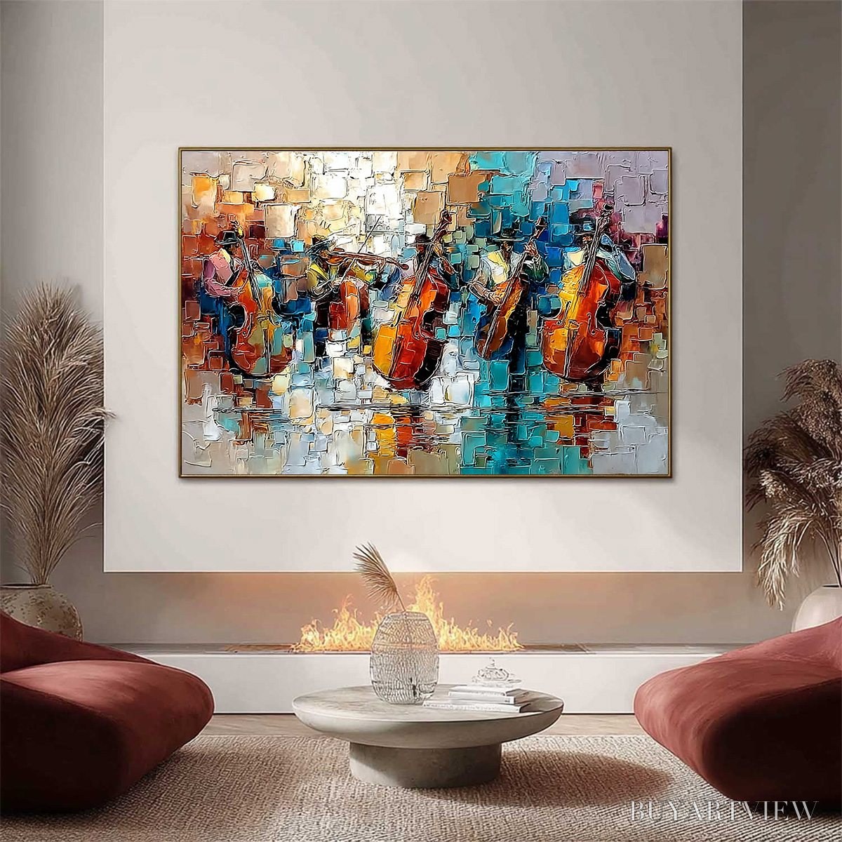 BUYARTVIEW Street Symphony – Textured Impasto Painting of a Musical Quartet - image 2