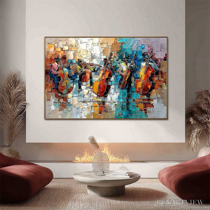 BUYARTVIEW Street Symphony – Textured Impasto Painting of a Musical Quartet - image 2