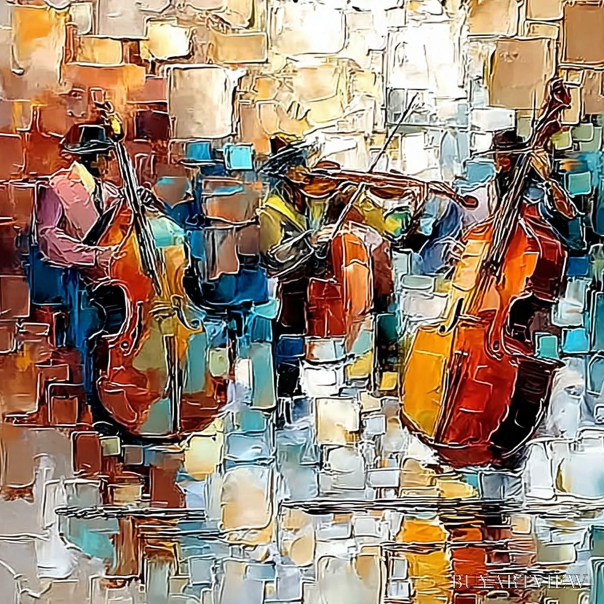 BUYARTVIEW Street Symphony – Textured Impasto Painting of a Musical Quartet - image 3