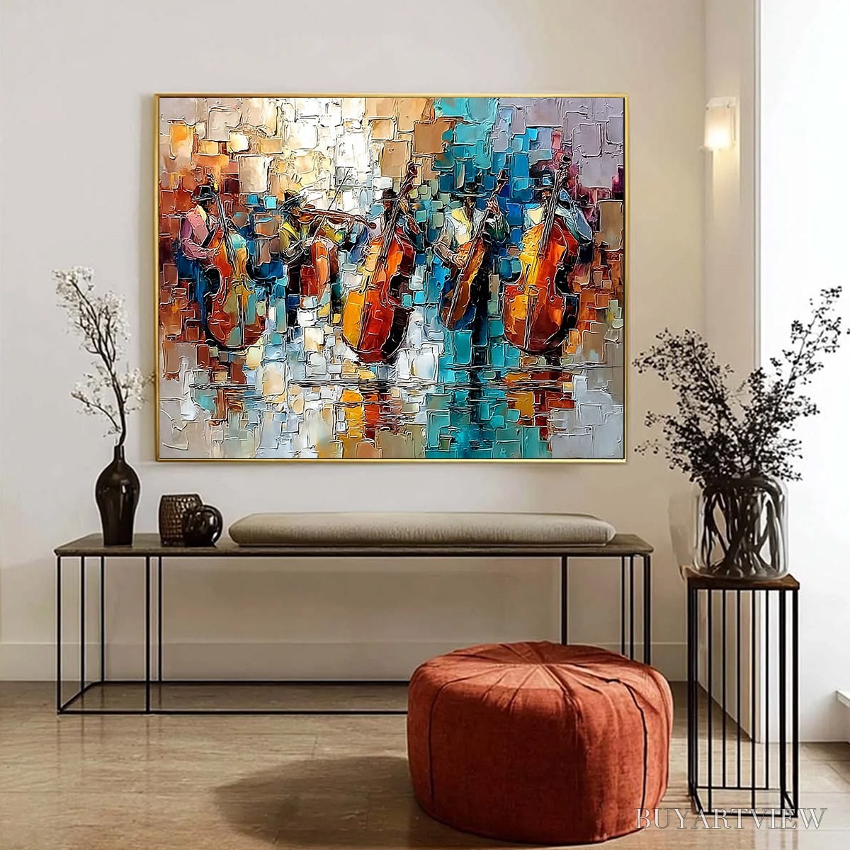 BUYARTVIEW Street Symphony – Textured Impasto Painting of a Musical Quartet - image 4