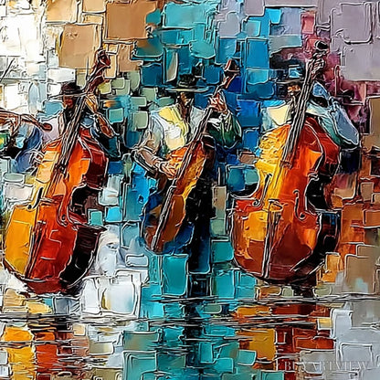 BUYARTVIEW Street Symphony – Textured Impasto Painting of a Musical Quartet - image 5