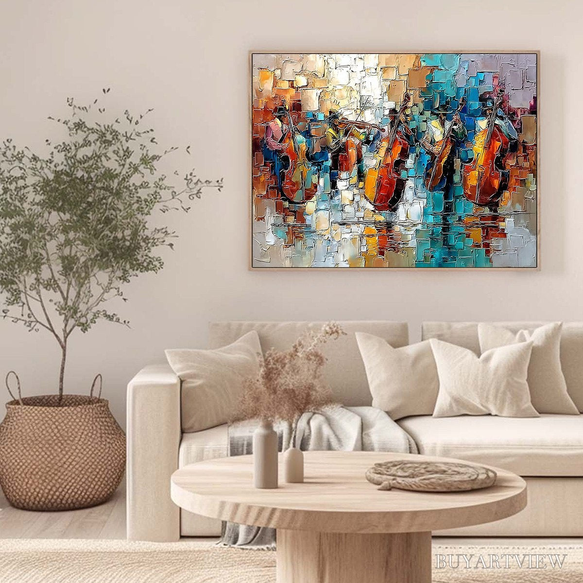 BUYARTVIEW Street Symphony – Textured Impasto Painting of a Musical Quartet - image 6