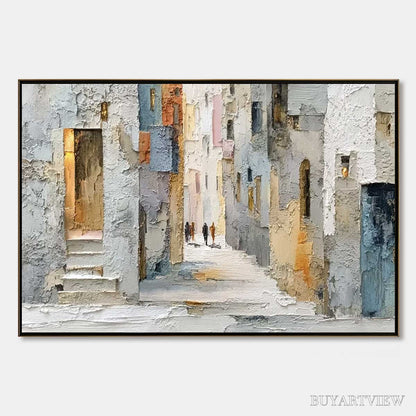 BUYARTVIEW Golden Passage – Textured Impasto Painting of a Sunlit European Alleyway - image 1