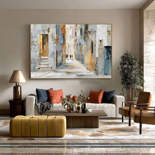 BUYARTVIEW Golden Passage – Textured Impasto Painting of a Sunlit European Alleyway - image 2