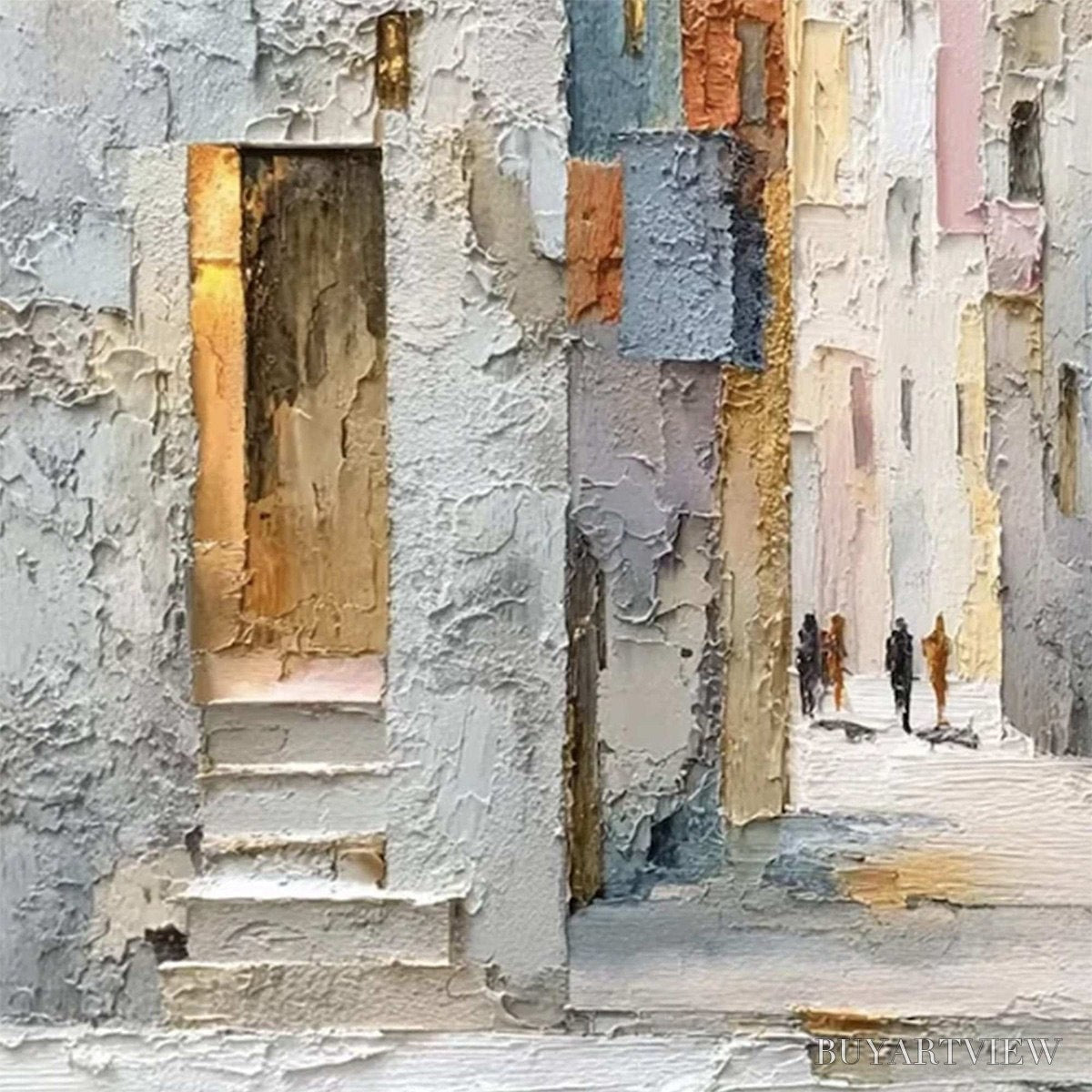 BUYARTVIEW Golden Passage – Textured Impasto Painting of a Sunlit European Alleyway - image 3