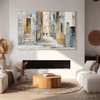 BUYARTVIEW Golden Passage – Textured Impasto Painting of a Sunlit European Alleyway - image 4