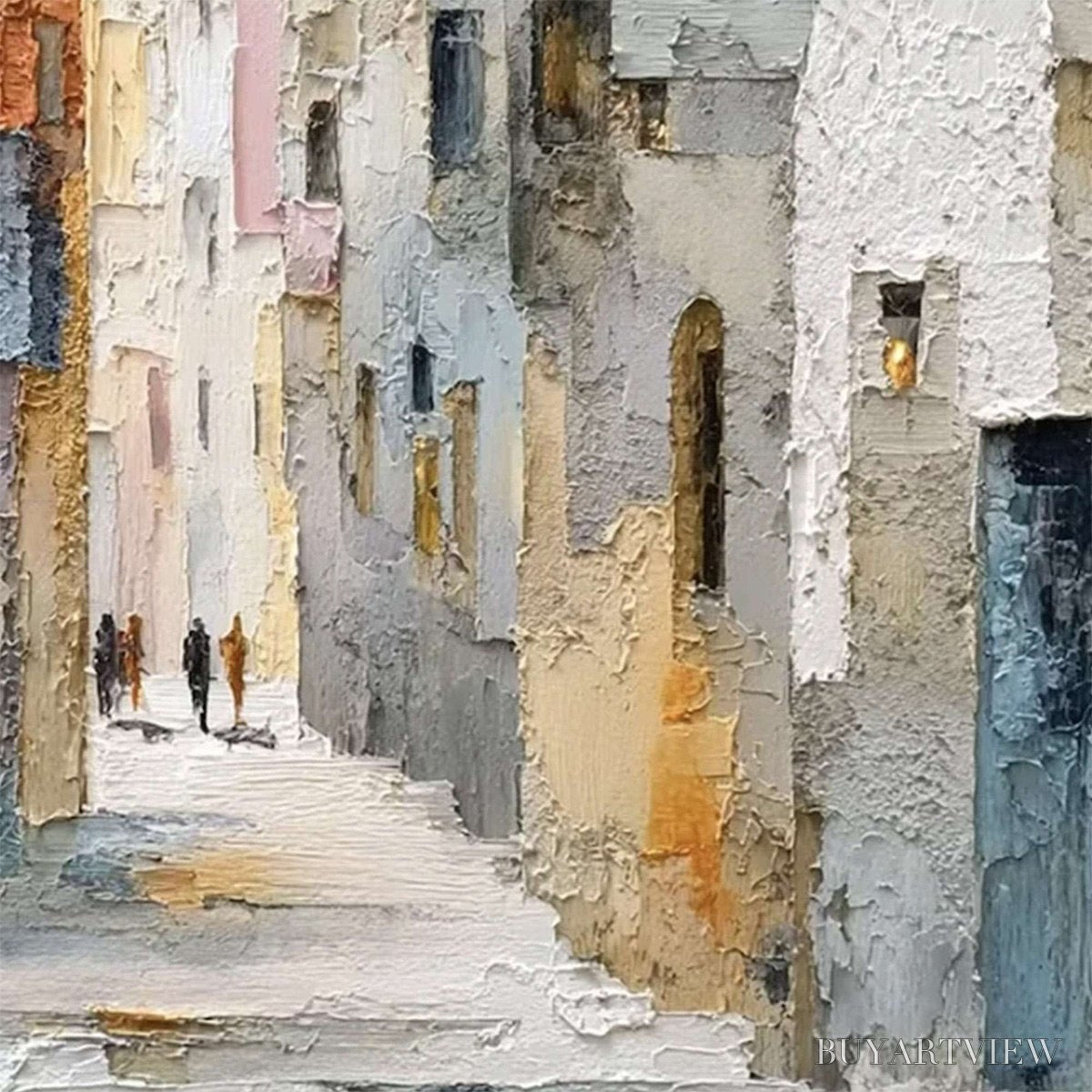 BUYARTVIEW Golden Passage – Textured Impasto Painting of a Sunlit European Alleyway - image 5