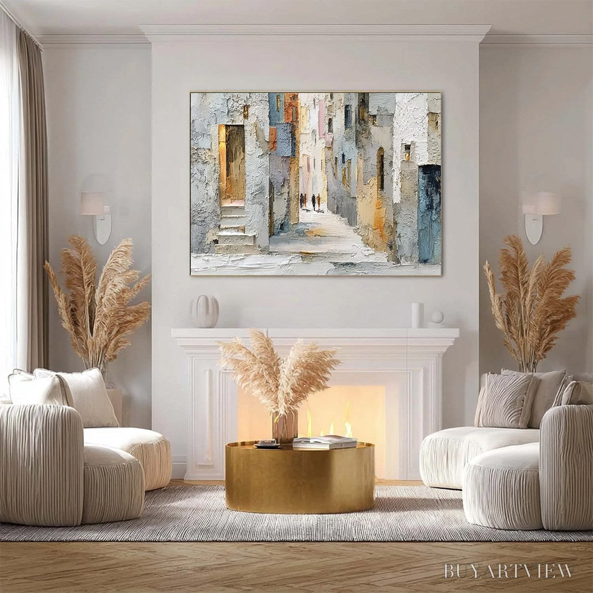 BUYARTVIEW Golden Passage – Textured Impasto Painting of a Sunlit European Alleyway - image 6