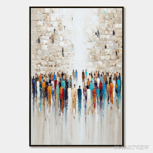 BUYARTVIEW Echoes of Faith – Textured Abstract Painting of a Spiritual Gathering - image 1