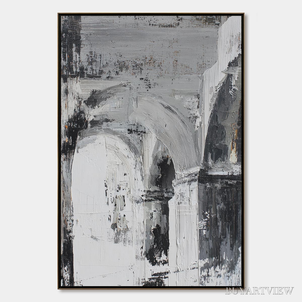 BUYARTVIEW Echoes of the Arcade – Monochrome Abstract Architectural Painting - image 1