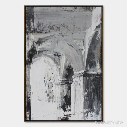 BUYARTVIEW Echoes of the Arcade – Monochrome Abstract Architectural Painting - image 1