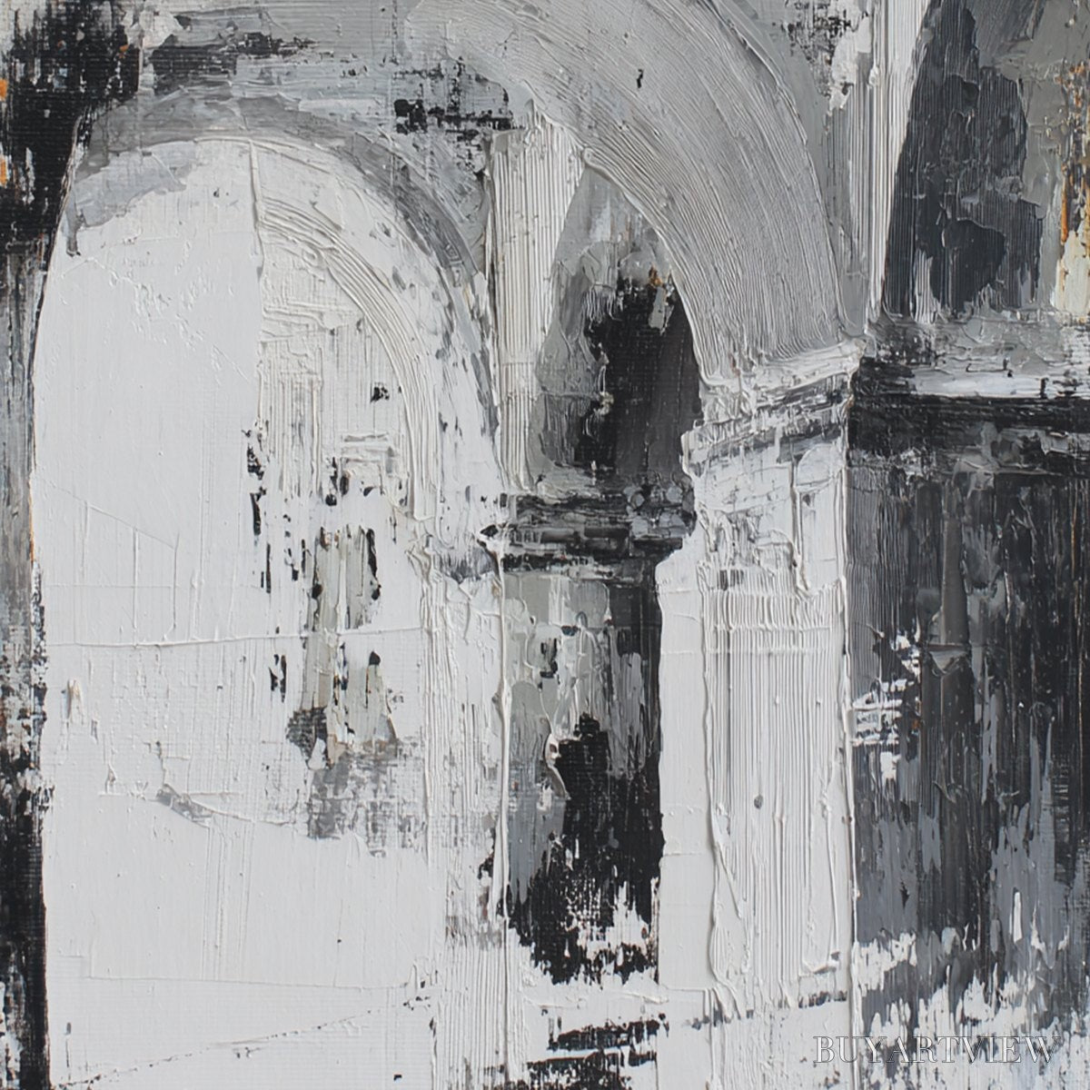 BUYARTVIEW Echoes of the Arcade – Monochrome Abstract Architectural Painting - image 3