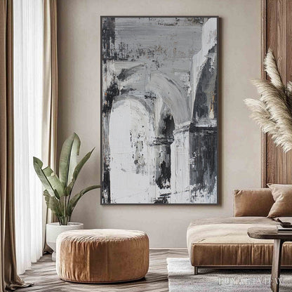 BUYARTVIEW Echoes of the Arcade – Monochrome Abstract Architectural Painting - image 4