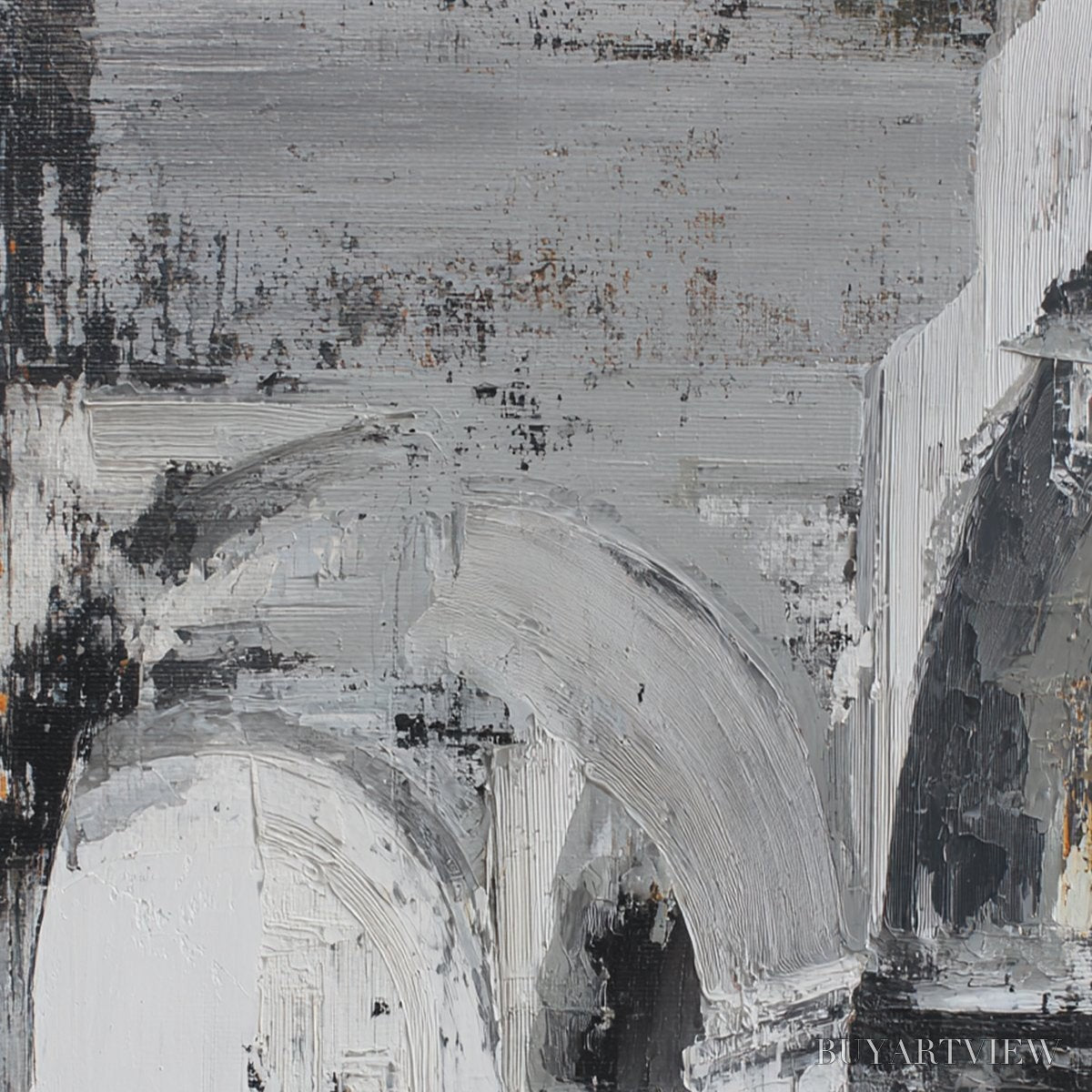 BUYARTVIEW Echoes of the Arcade – Monochrome Abstract Architectural Painting - image 5