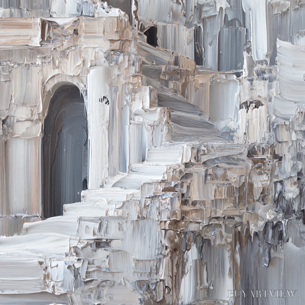 BUYARTVIEW Echoes of Stone – Textured Impasto Architectural Painting - image 3