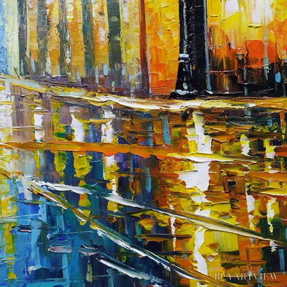 BUYARTVIEW Rainy Night in Paris – Textured Cityscape Painting, Rainy Street Scene, Blue, Living Room, Dining Room, Office - image 3