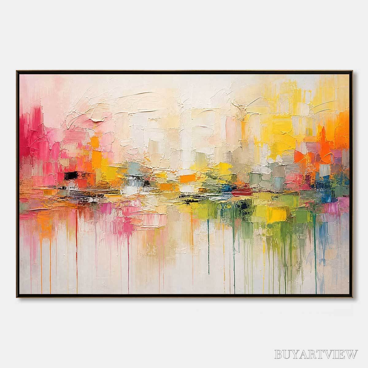 BUYARTVIEW First Light – Colorful Textured Abstract Cityscape Reflection Oil Painting - image 1