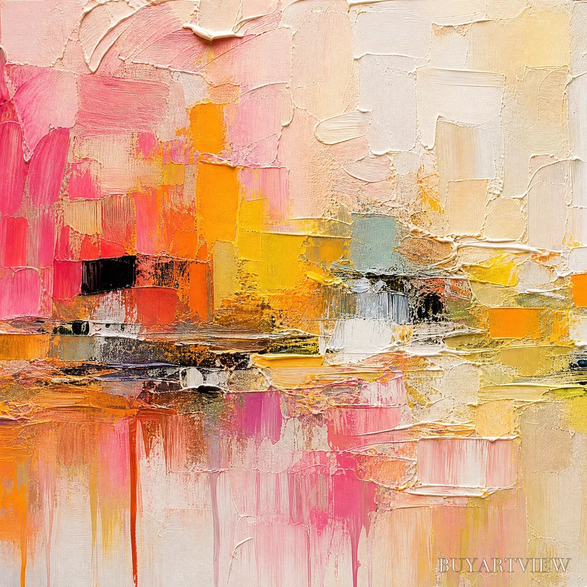 BUYARTVIEW First Light – Colorful Textured Abstract Cityscape Reflection Oil Painting - image 3
