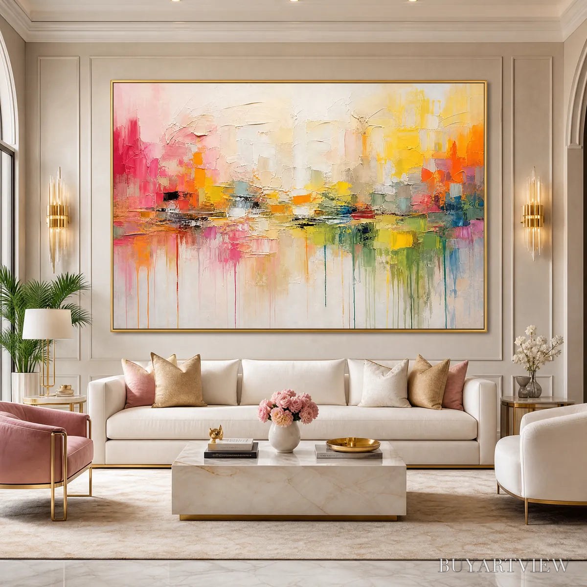 BUYARTVIEW First Light – Colorful Textured Abstract Cityscape Reflection Oil Painting - image 6