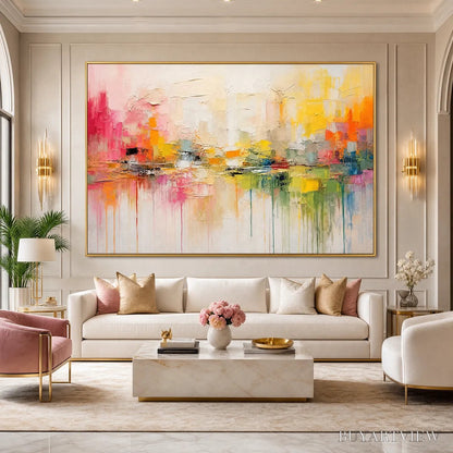 BUYARTVIEW First Light – Colorful Textured Abstract Cityscape Reflection Oil Painting - image 6