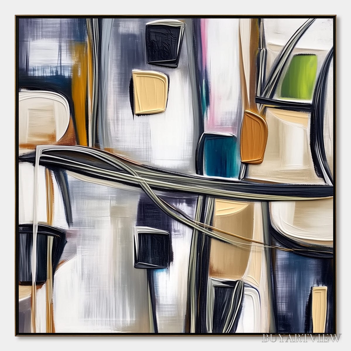 BUYARTVIEW Junction – Modern Abstract Textured Square Painting - image 1