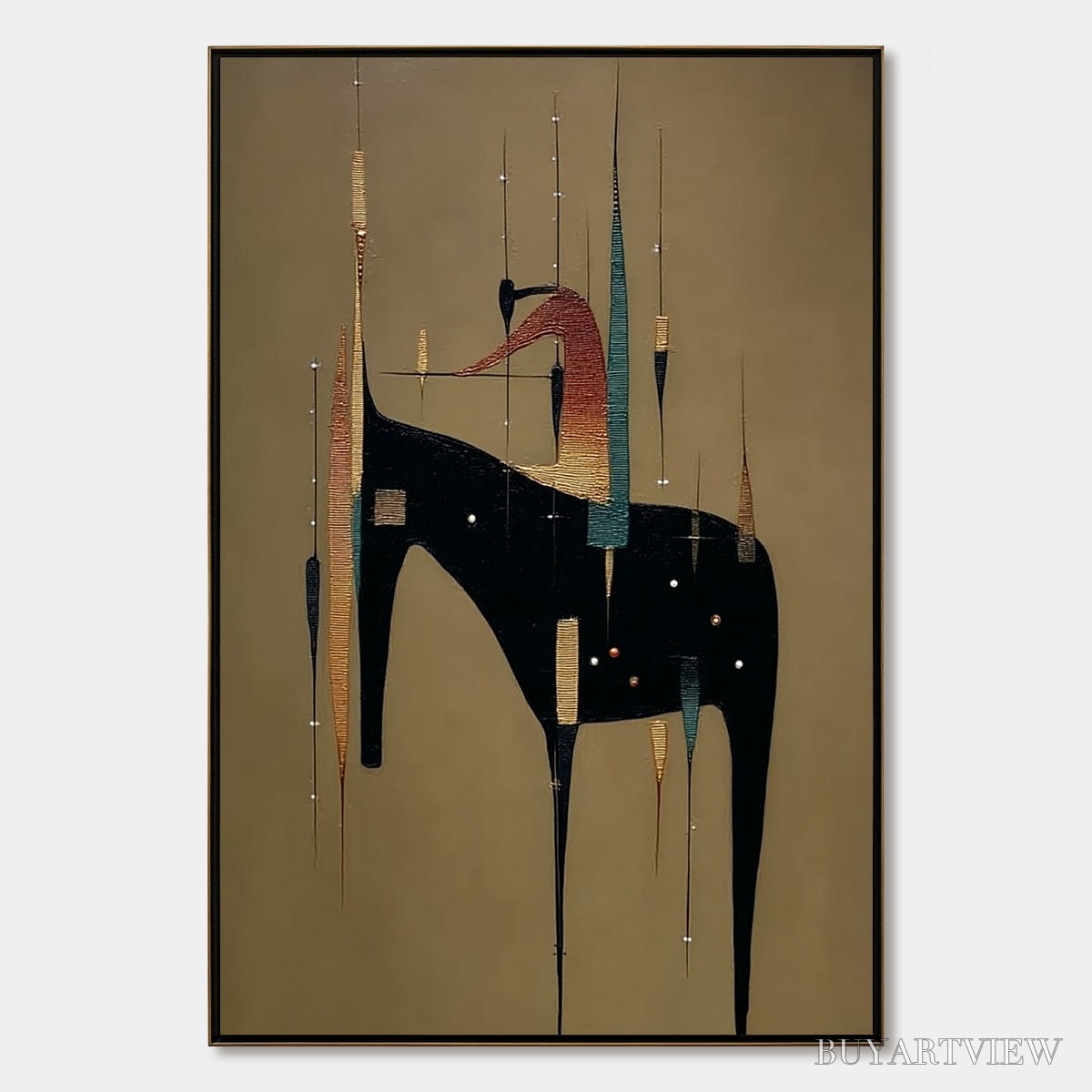 BUYARTVIEW Urban Sentinel – Vertical Minimalist Abstract Painting with Textured Cityscape Elements - image 1
