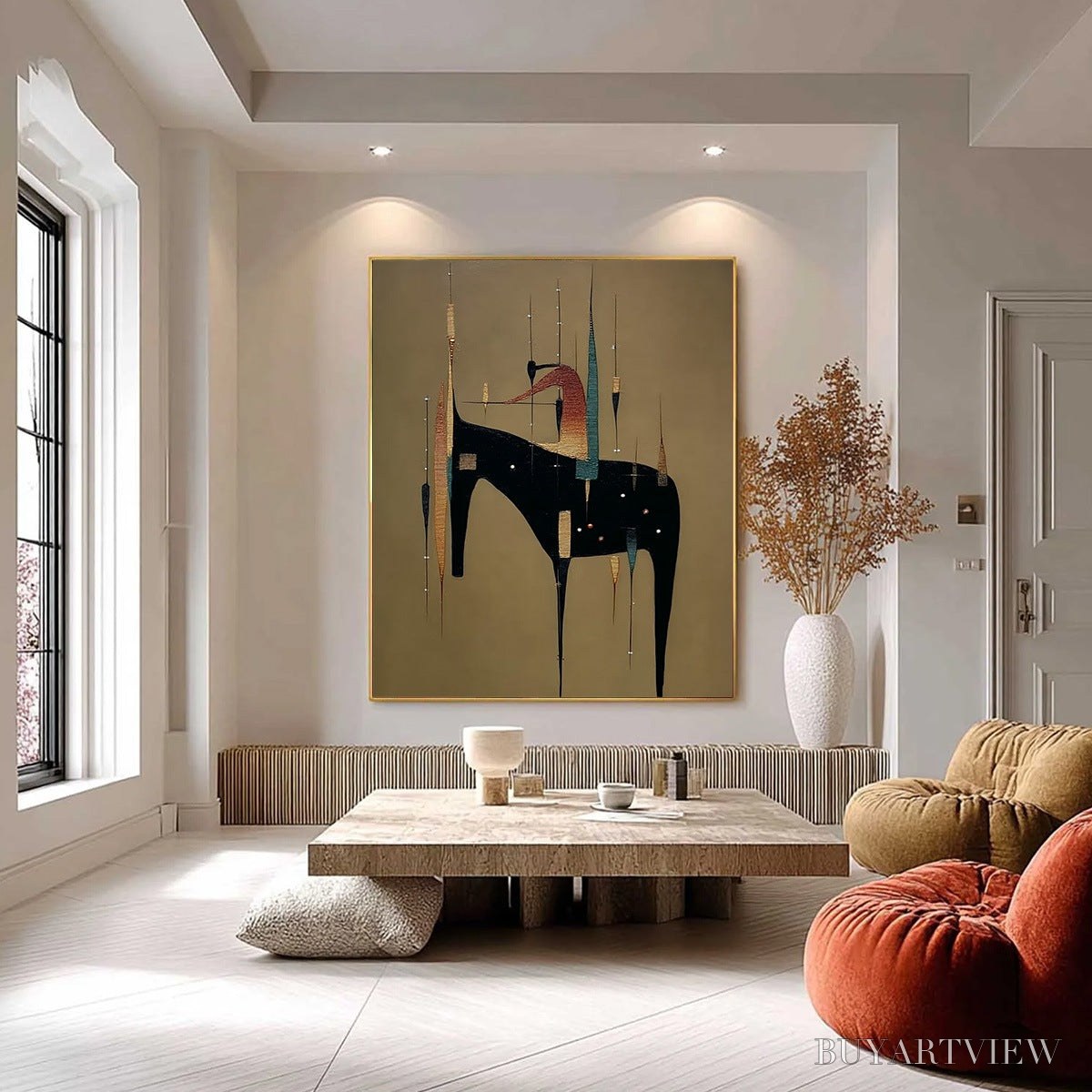 BUYARTVIEW Urban Sentinel – Vertical Minimalist Abstract Painting with Textured Cityscape Elements - image 2