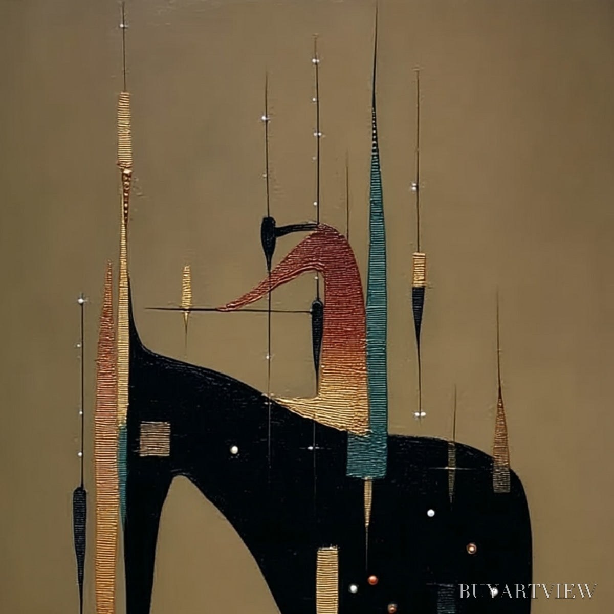 BUYARTVIEW Urban Sentinel – Vertical Minimalist Abstract Painting with Textured Cityscape Elements - image 3
