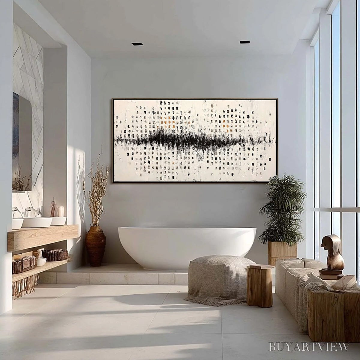 BUYARTVIEW Urban Echo – Large Black and White Textured Abstract Painting - image 4