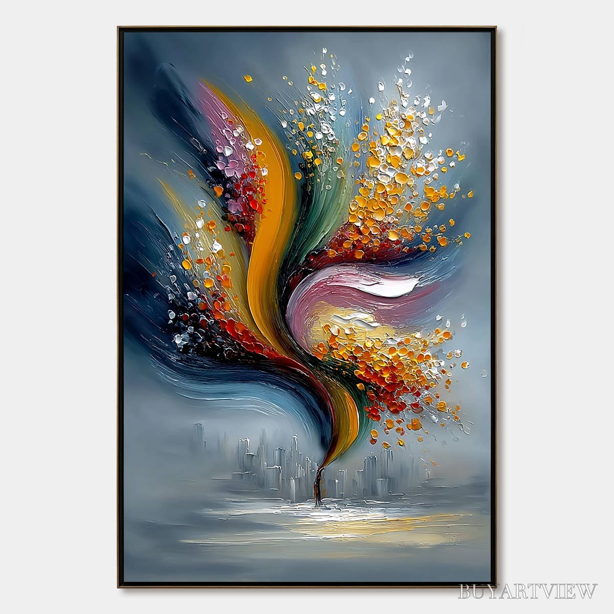 BUYARTVIEW Urban Bloom – Textured Abstract Cityscape Palette Knife Painting - image 1