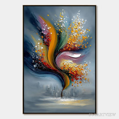 BUYARTVIEW Urban Bloom – Textured Abstract Cityscape Palette Knife Painting - image 1