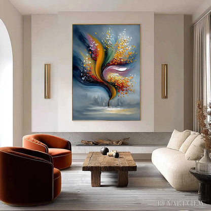 BUYARTVIEW Urban Bloom – Textured Abstract Cityscape Palette Knife Painting - image 2