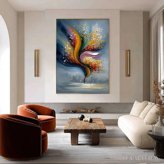 BUYARTVIEW Urban Bloom – Textured Abstract Cityscape Palette Knife Painting - image 2