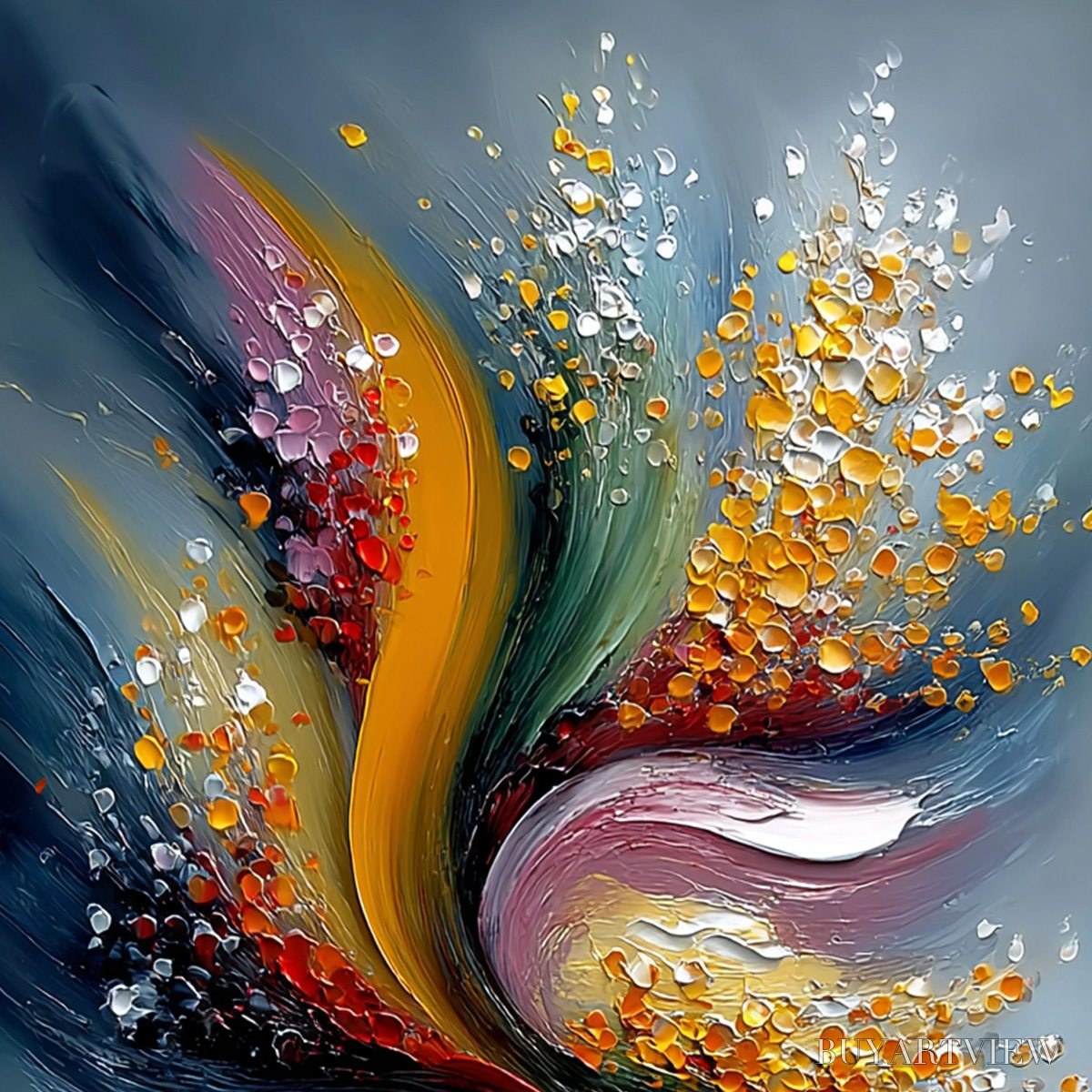 BUYARTVIEW Urban Bloom – Textured Abstract Cityscape Palette Knife Painting - image 3