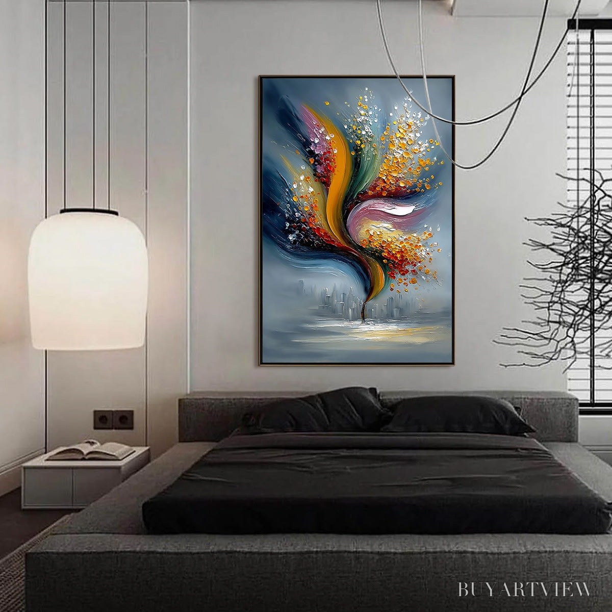 BUYARTVIEW Urban Bloom – Textured Abstract Cityscape Palette Knife Painting - image 4