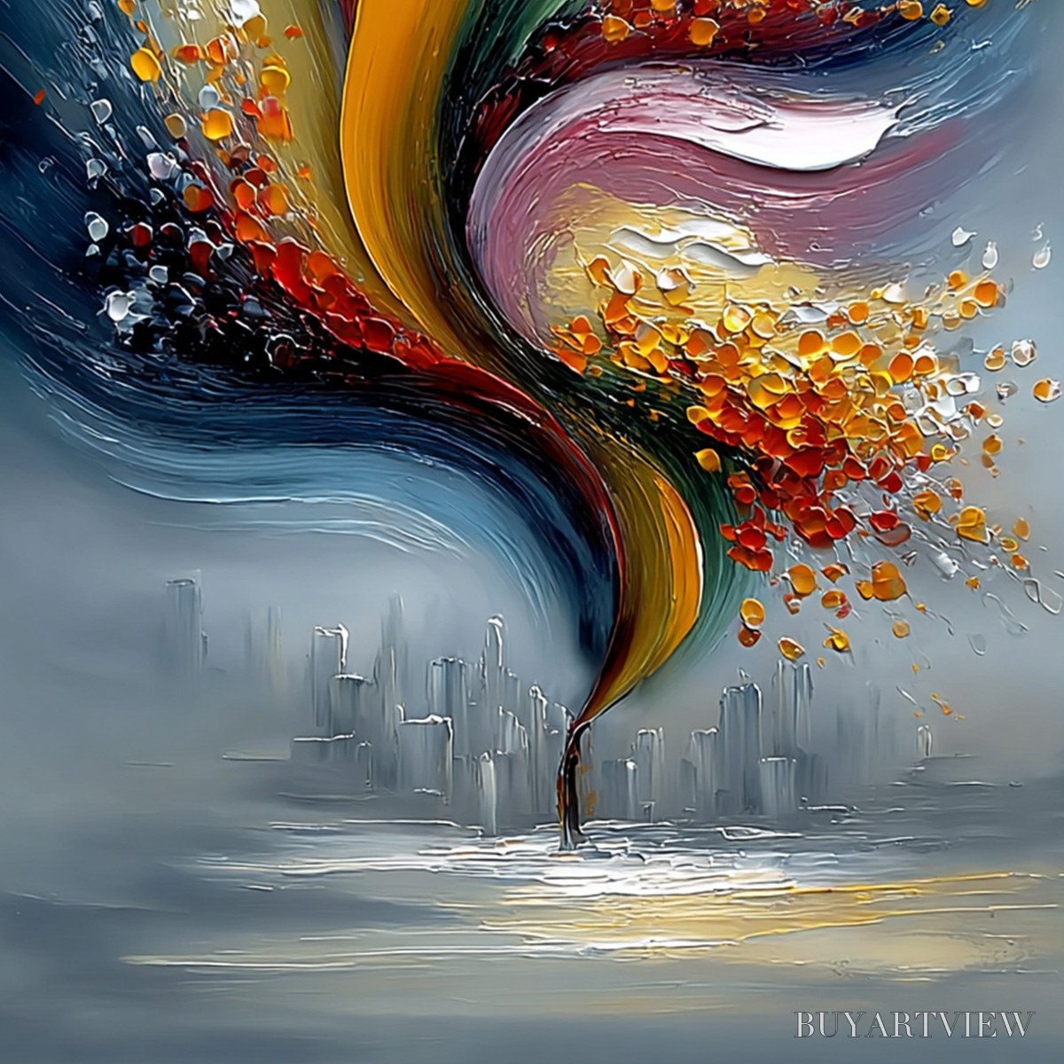 BUYARTVIEW Urban Bloom – Textured Abstract Cityscape Palette Knife Painting - image 5