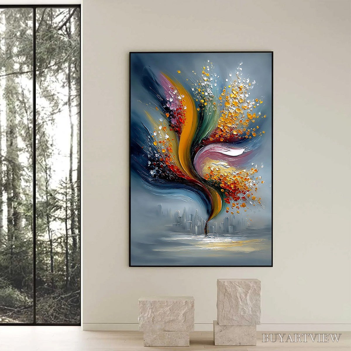 BUYARTVIEW Urban Bloom – Textured Abstract Cityscape Palette Knife Painting - image 6