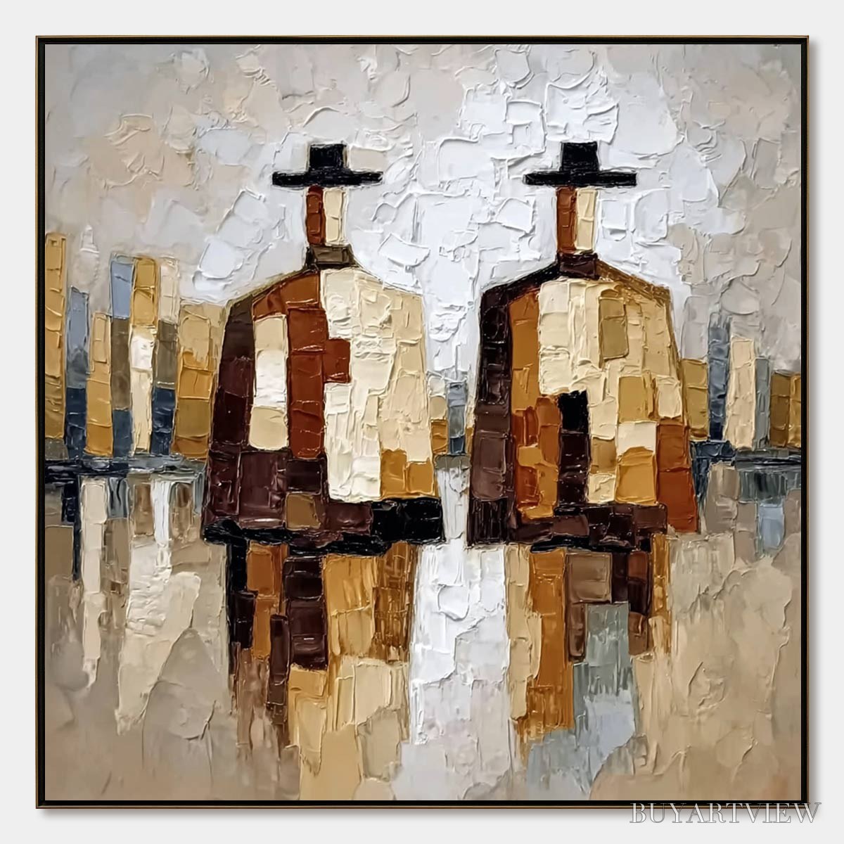 BUYARTVIEW the Companions – Textured Abstract Cityscape Painting of Two Figures - image 1