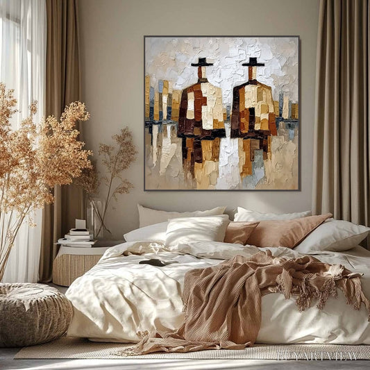 BUYARTVIEW the Companions – Textured Abstract Cityscape Painting of Two Figures - image 2