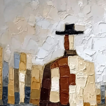 BUYARTVIEW the Companions – Textured Abstract Cityscape Painting of Two Figures - image 3