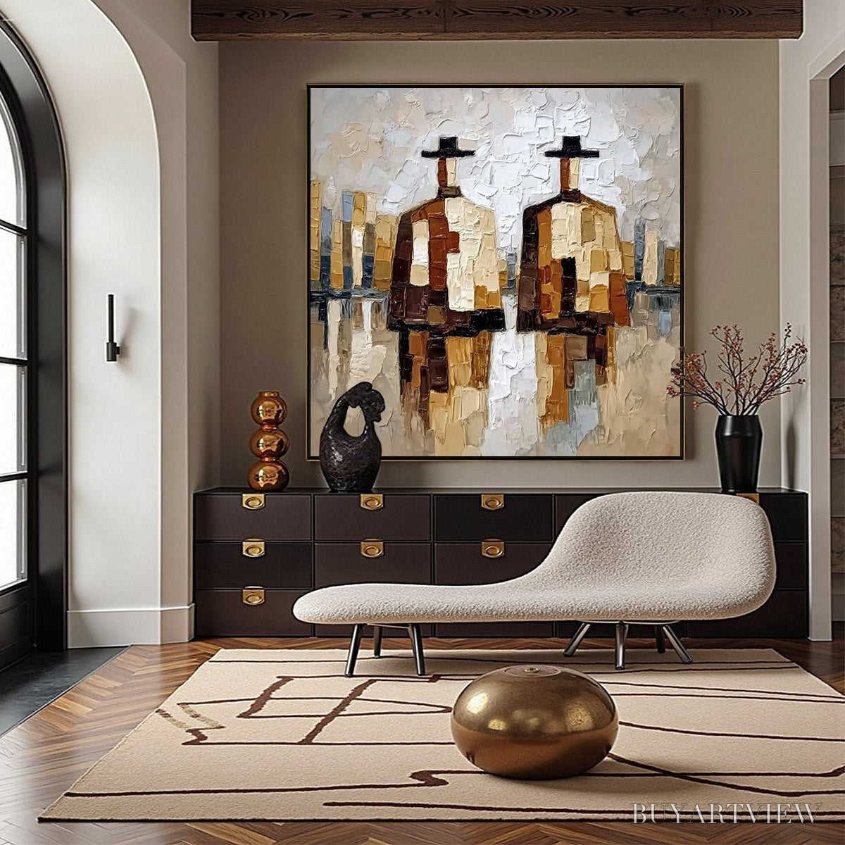 BUYARTVIEW the Companions – Textured Abstract Cityscape Painting of Two Figures - image 4
