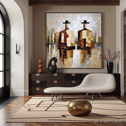 BUYARTVIEW the Companions – Textured Abstract Cityscape Painting of Two Figures - image 4