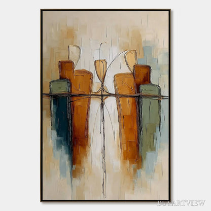 BUYARTVIEW Urban Reflections – Textured Abstract Cityscape Reflection Oil Painting - image 1