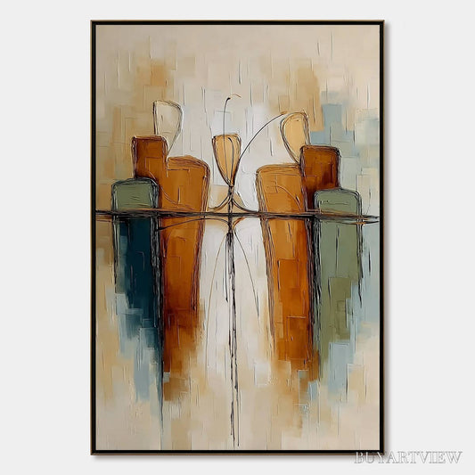 BUYARTVIEW Urban Reflections – Textured Abstract Cityscape Reflection Oil Painting - image 1