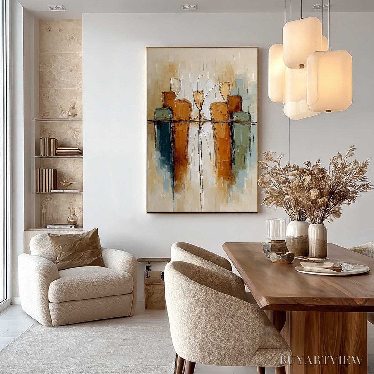 BUYARTVIEW Urban Reflections – Textured Abstract Cityscape Reflection Oil Painting - image 2