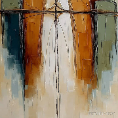 BUYARTVIEW Urban Reflections – Textured Abstract Cityscape Reflection Oil Painting - image 3
