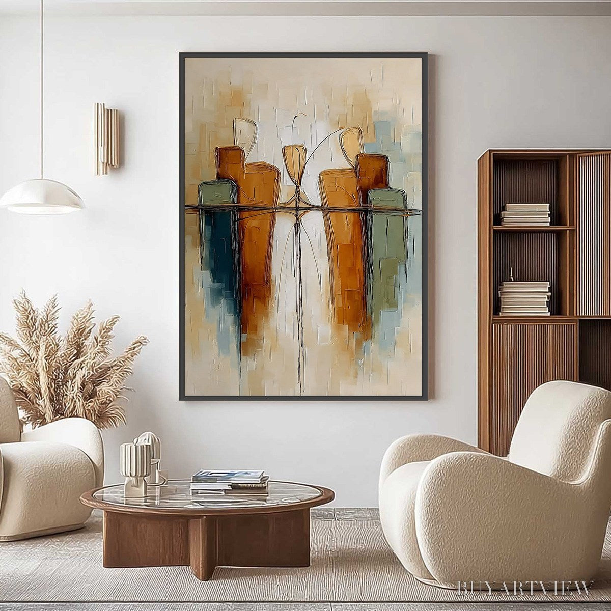 BUYARTVIEW Urban Reflections – Textured Abstract Cityscape Reflection Oil Painting - image 4