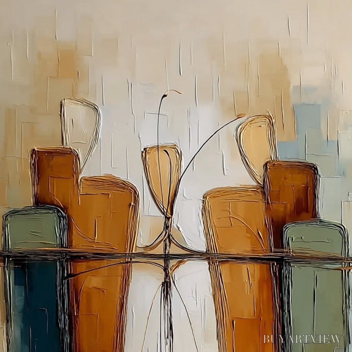 BUYARTVIEW Urban Reflections – Textured Abstract Cityscape Reflection Oil Painting - image 5