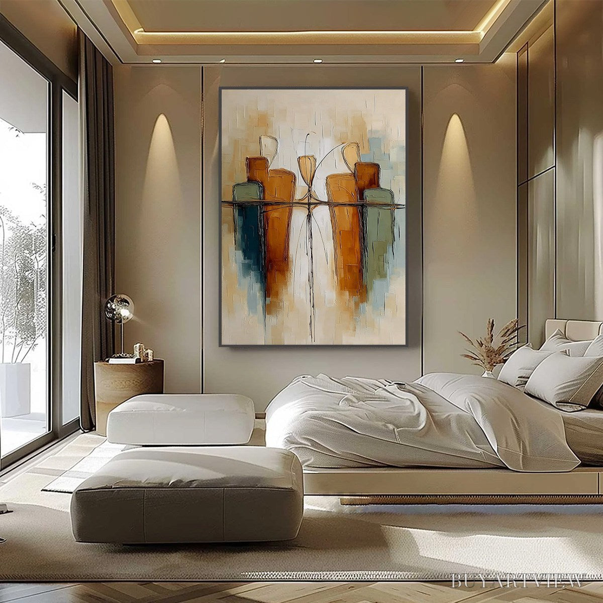 BUYARTVIEW Urban Reflections – Textured Abstract Cityscape Reflection Oil Painting - image 6