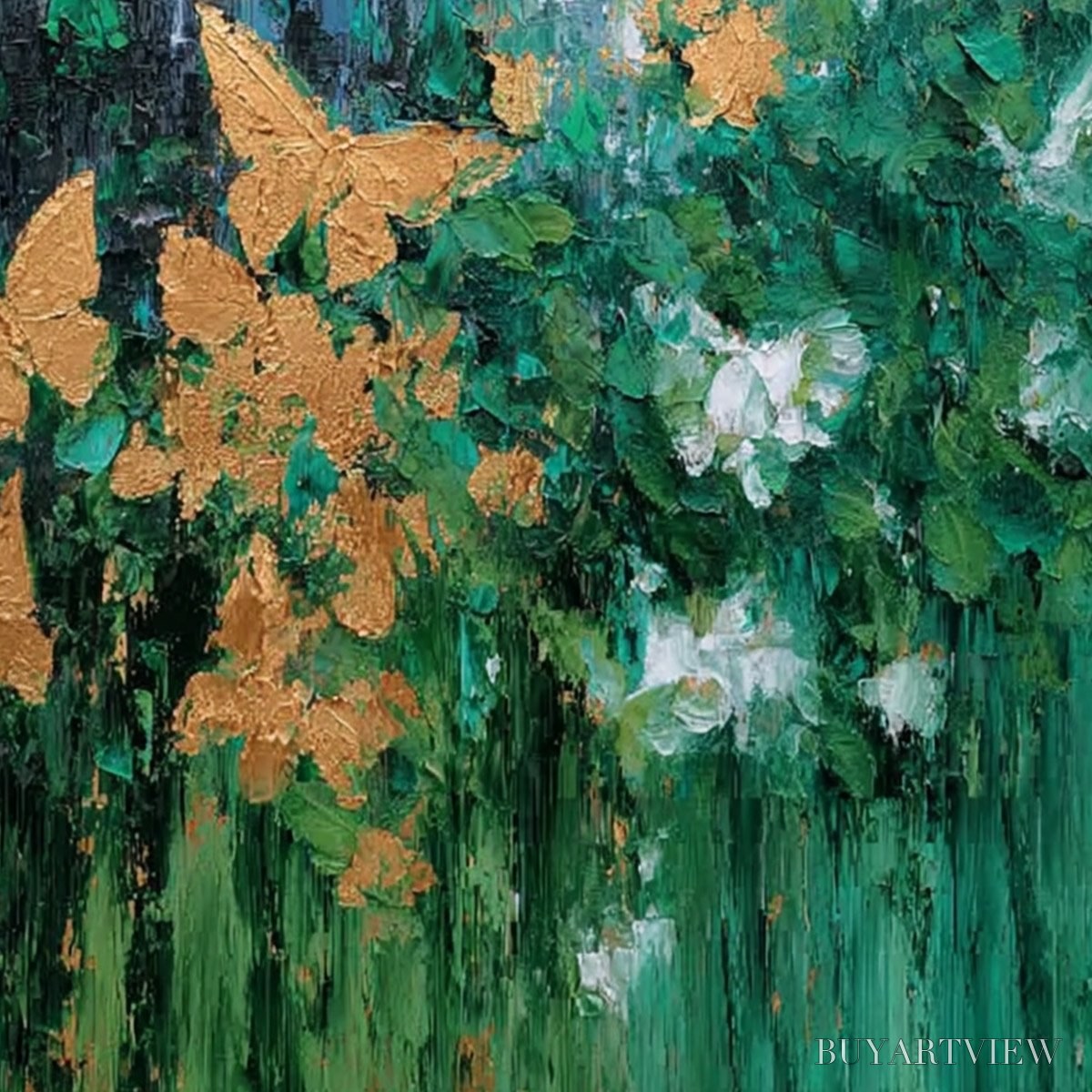 BUYARTVIEW Golden Metamorphosis – Textured Abstract Cityscape Painting with Golden Butterflies - image 3